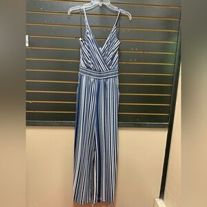 Kaileigh Blue White Striped Jumpsuit Size S